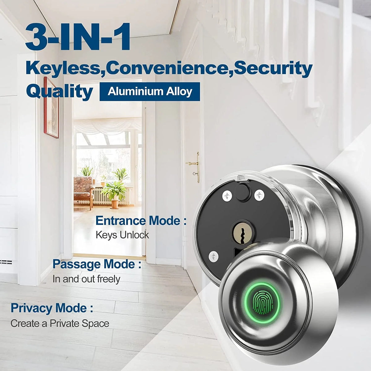 Smart Fingerprint Door Lock with App Control, Black F342