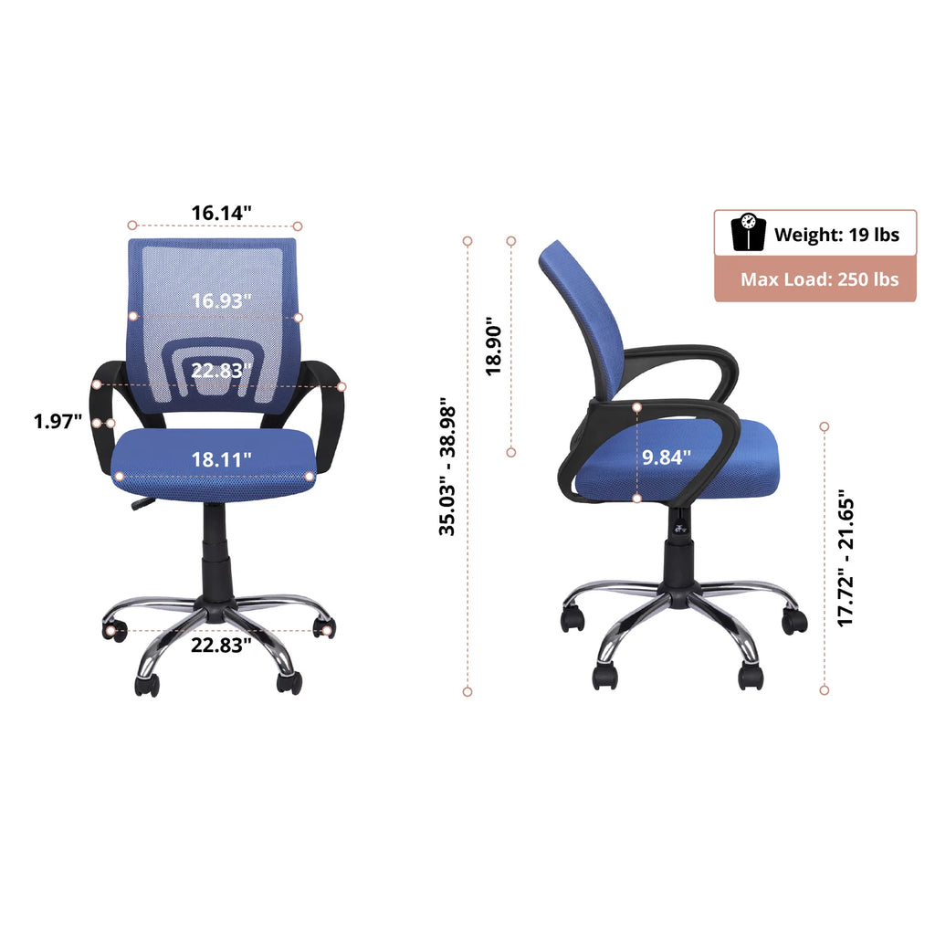 Blue Mesh Adjustable Office Chair with Lumbar Support T389