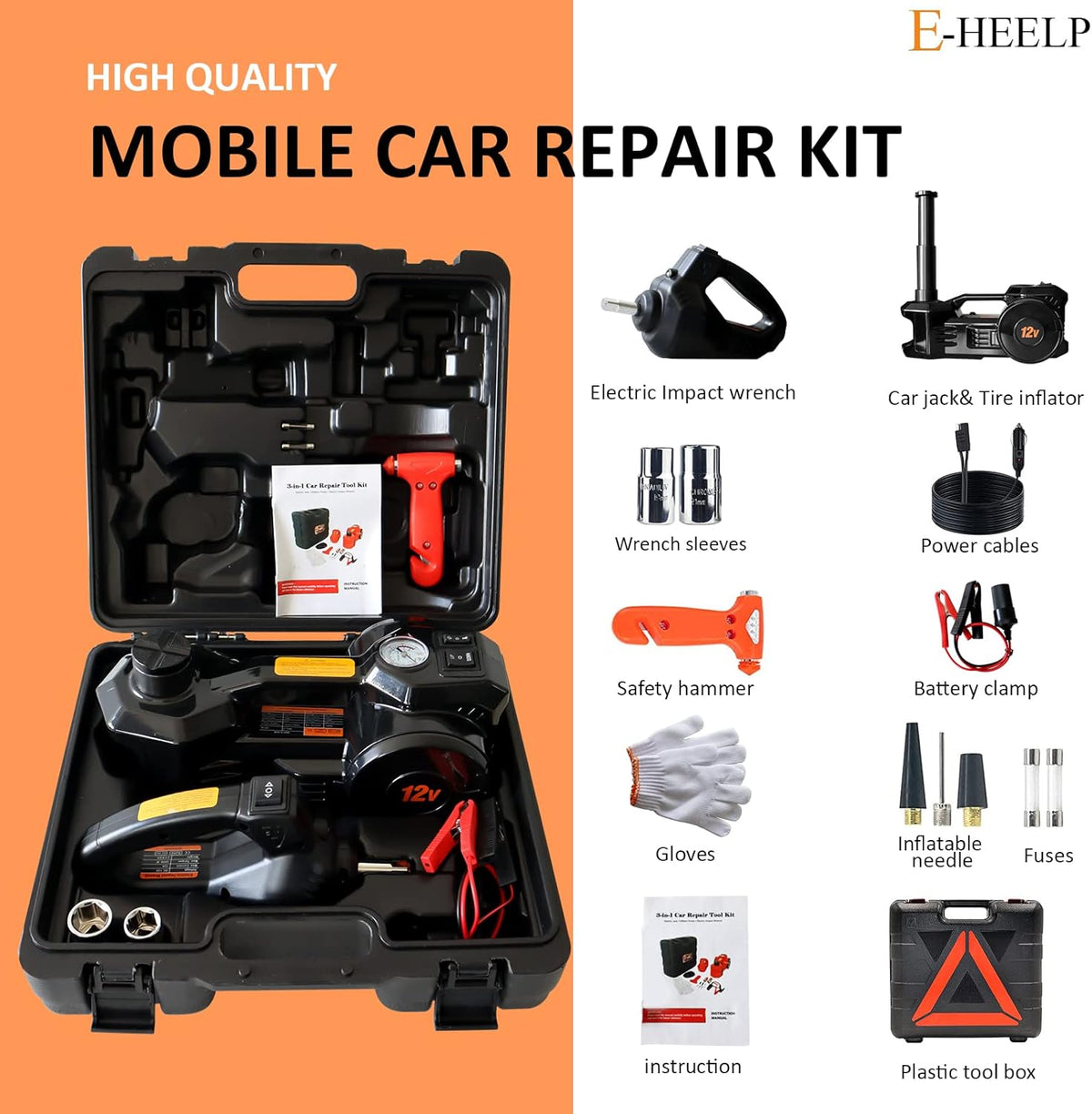 Electric Car Jack Kit 5 Ton Hydraulic Floor Jack with Impact Wrench and Tire Inflator L86360