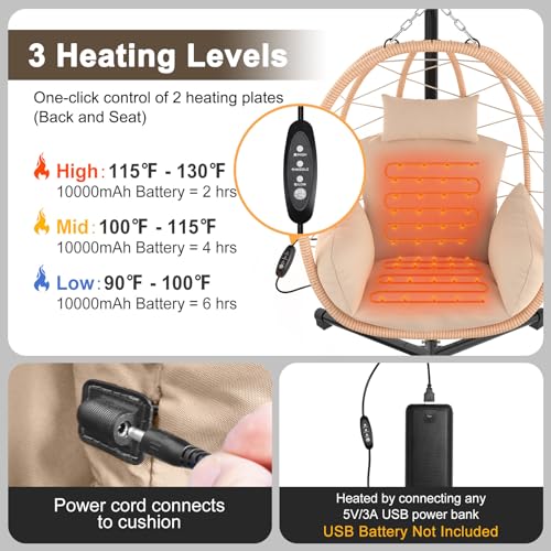 Hanging Egg Chair with Stand, UV Resistant Cushion & Pillow, 370lbs Capacity, Beige N878373