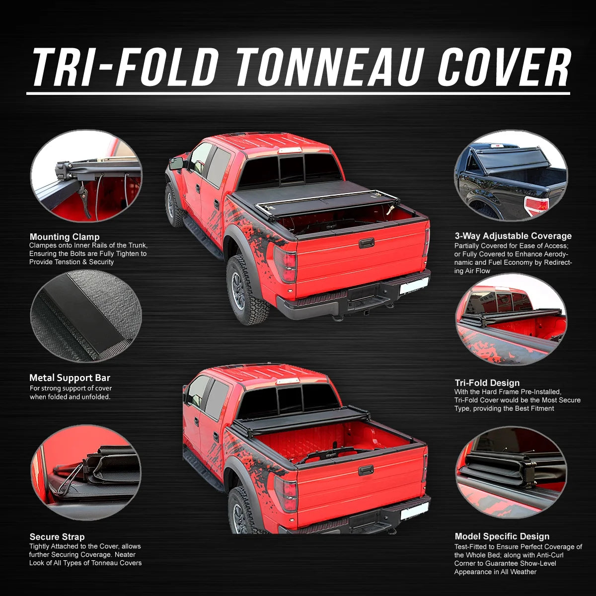 Adjustable Tri-Fold Soft Top Tonneau Cover P215