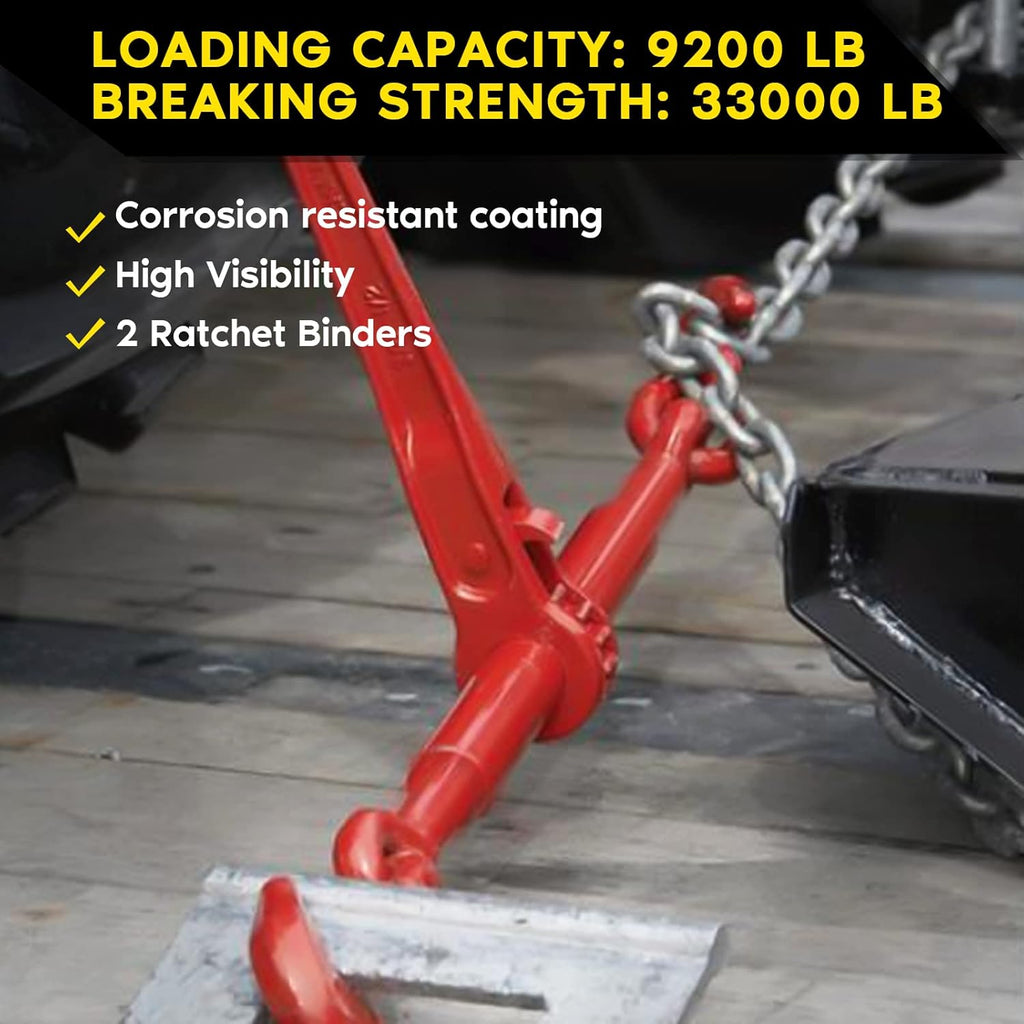 Ratchet Chain Binder 3/8-1/2 Inch, 2 Pack, 9200 LBS Working Load Capacity B193247
