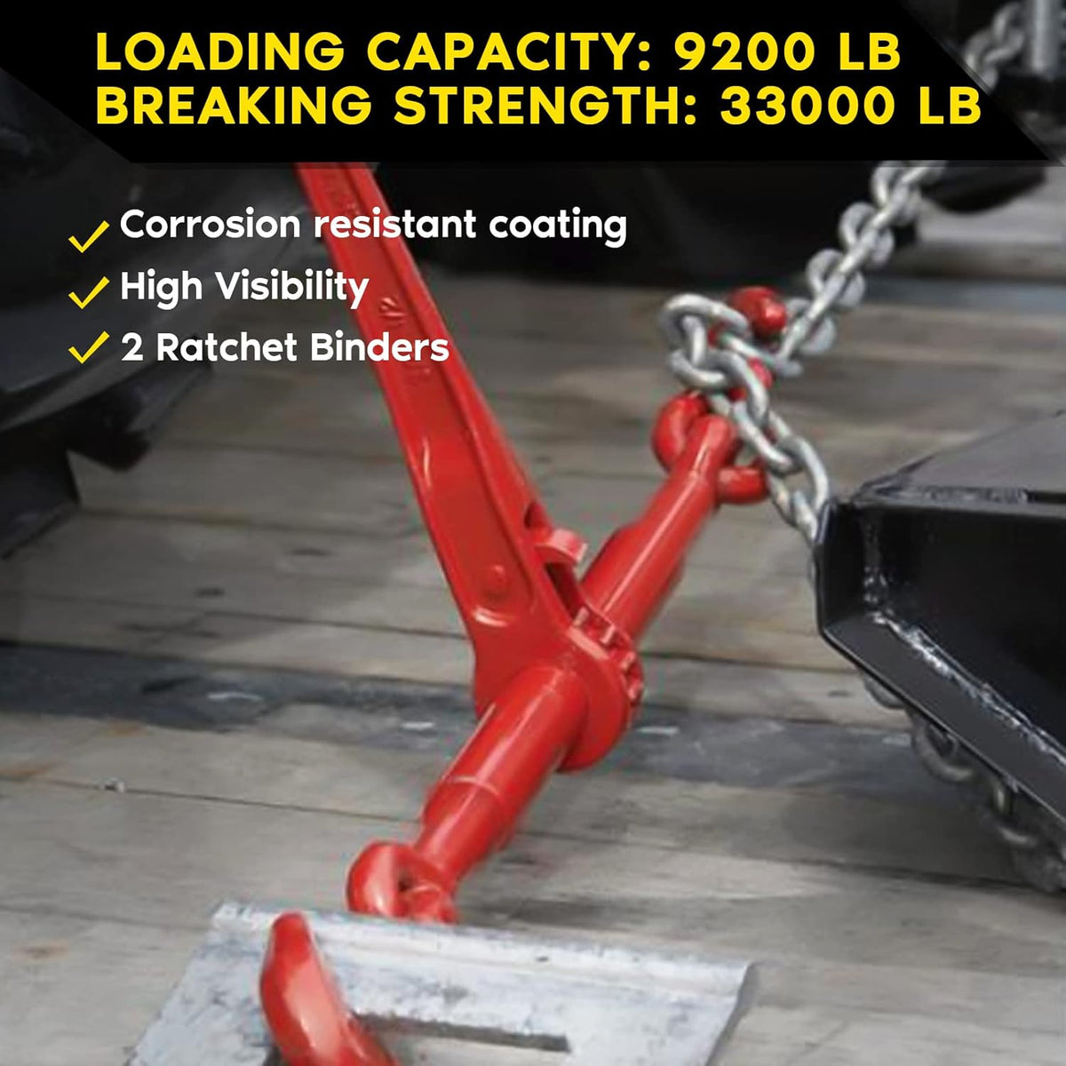 Ratchet Chain Binder 3/8-1/2 Inch, 2 Pack, 9200 LBS Working Load Capacity B193247