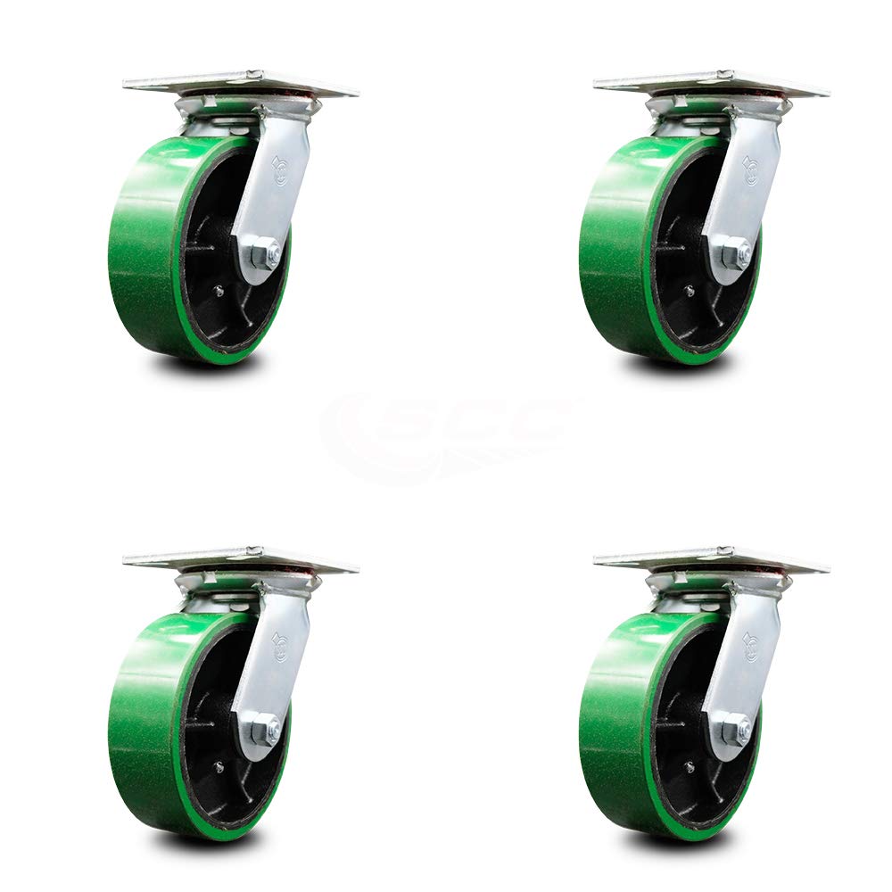 Set of 4 Polyurethane Swivel Casters with Green Wheels K1191
