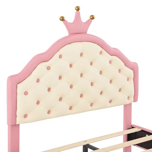 Twin Size Pink Upholstered Bed Frame with Tufted Headboard G517136