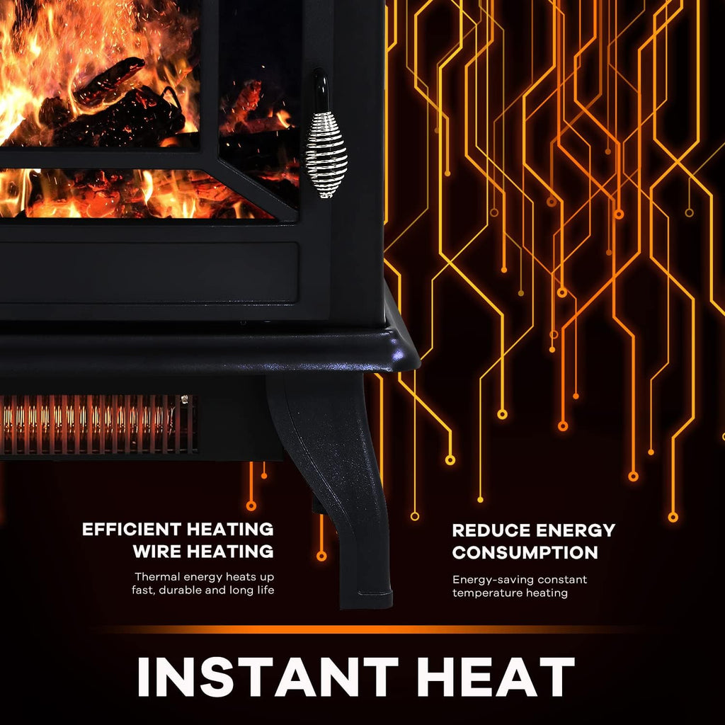 Black Electric Fireplace Heater 3D Flames Freestanding TV Stand U685