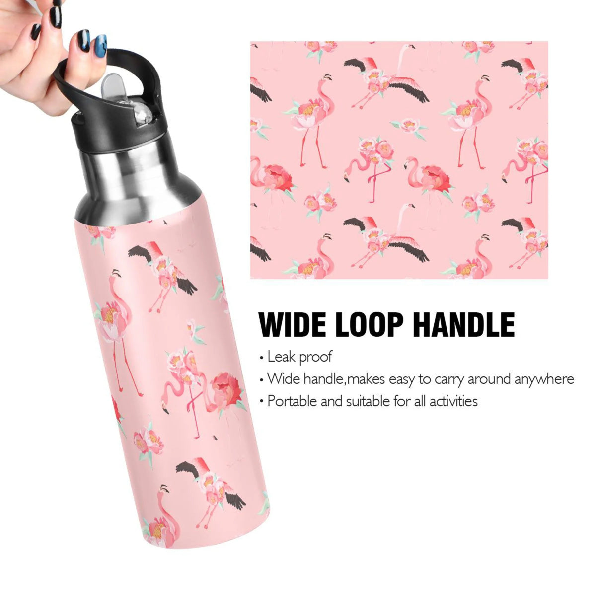 Pink Insulated Stainless Steel Water Bottle with Straw Lid 20 oz K5658