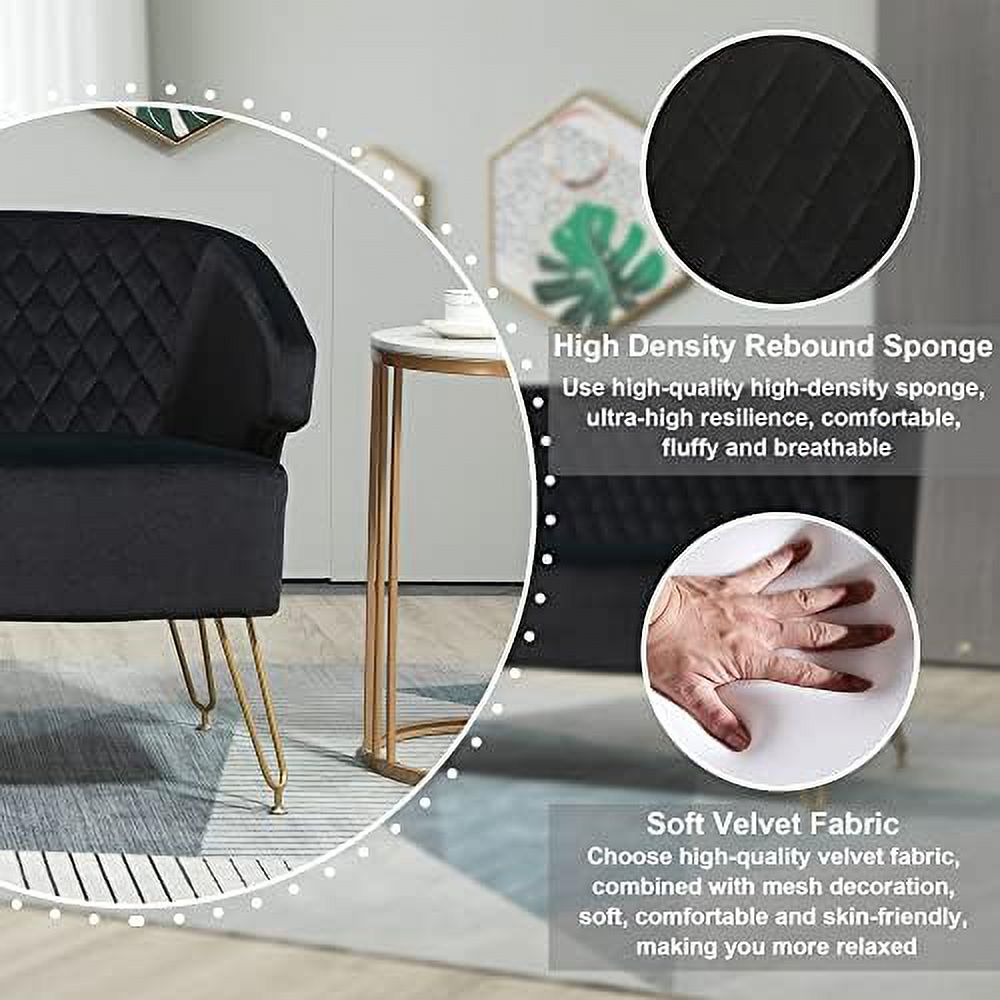 Cashmere Loveseat Sofa with Gold-Finished Metal Legs and 2 Small Pillows N41643