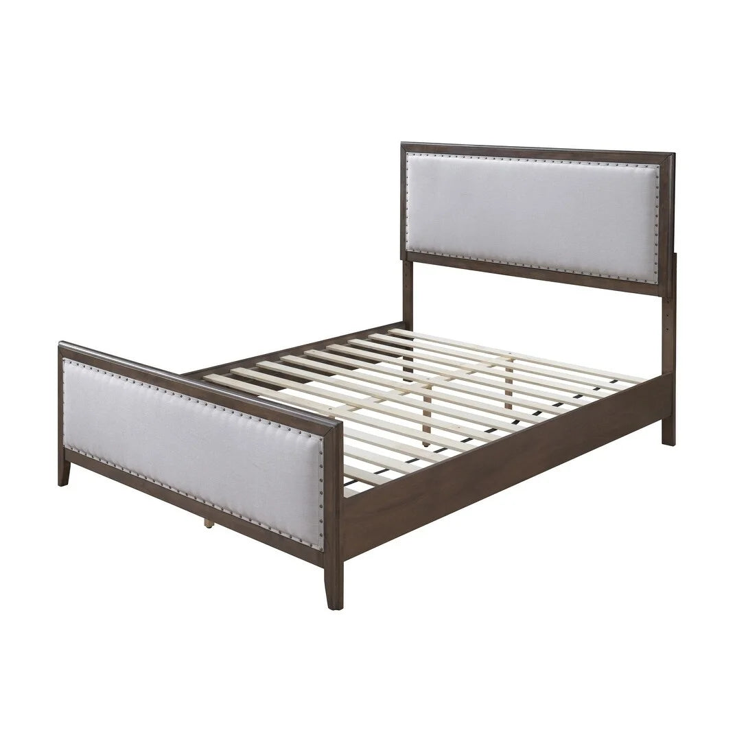 Natural Solid Wood Upholstered Adjustable Platform Bed Queen T631716