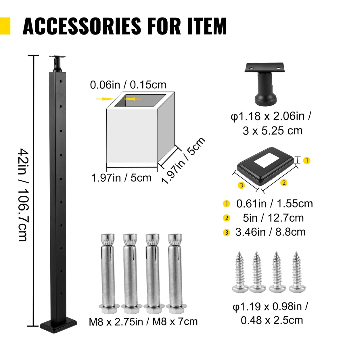 Black Cable Railing Post I2830