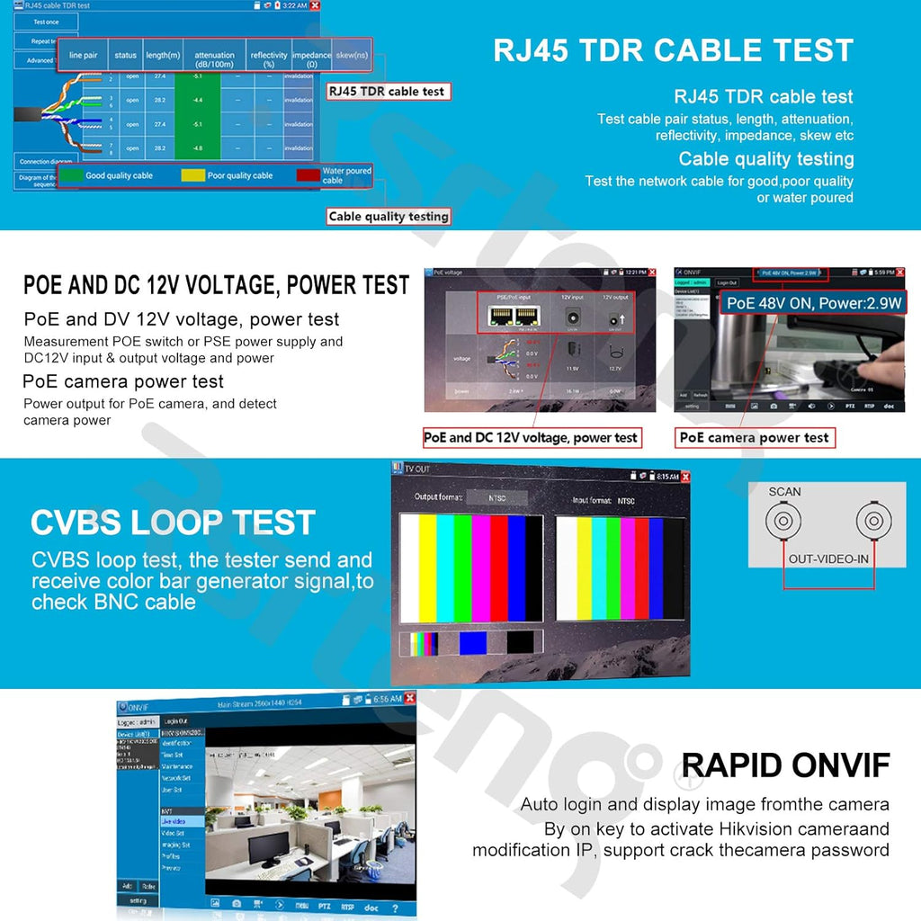 CCTV Camera Tester 8MP 7inch IPS Touch Screen POE WiFi 4K H.265 HDMI IPC Tester G69963
