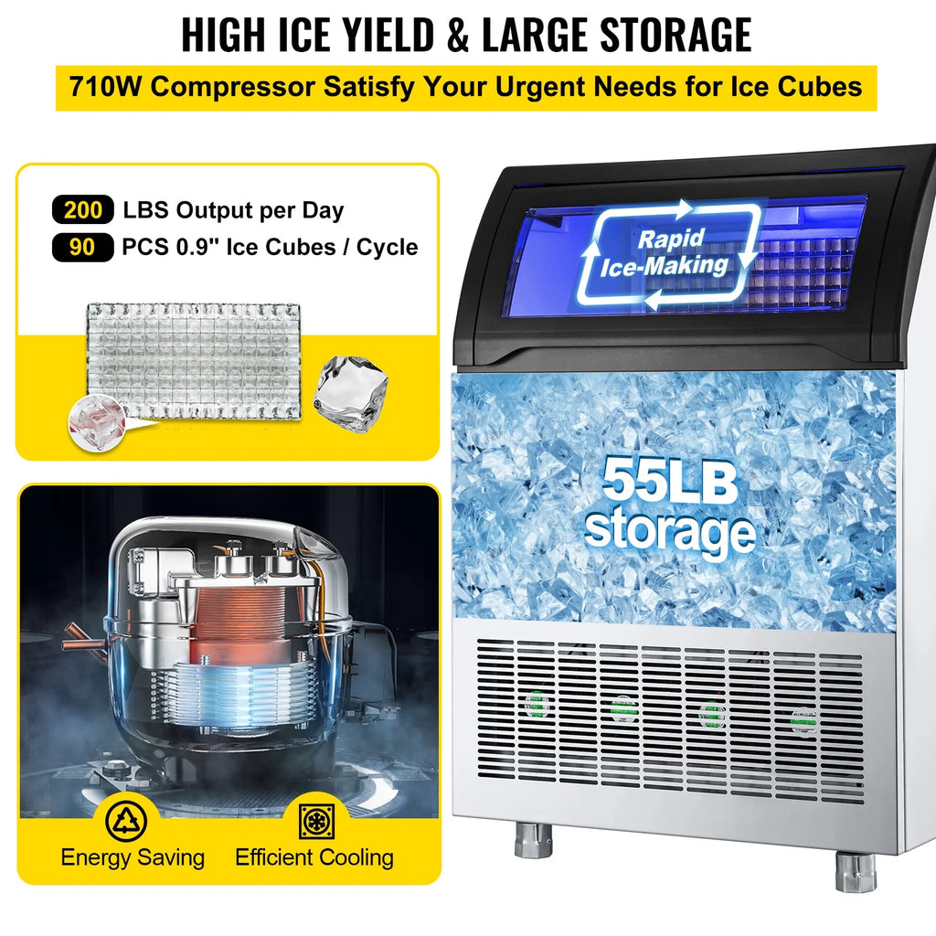 Commercial Ice Maker 200LBS/24H 55LBS Storage E5847