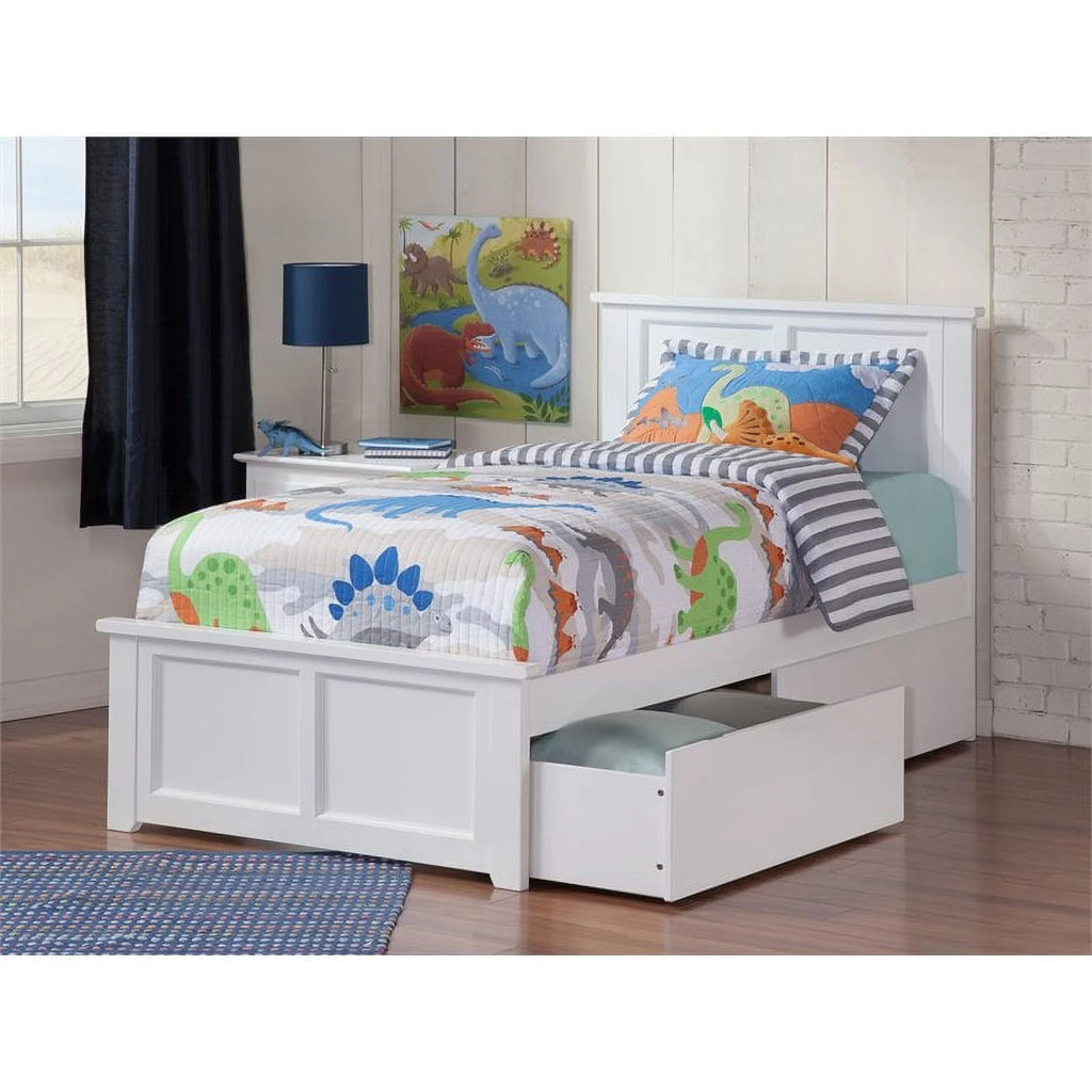 White Solid Wood Twin XL Storage Platform Bed L1688