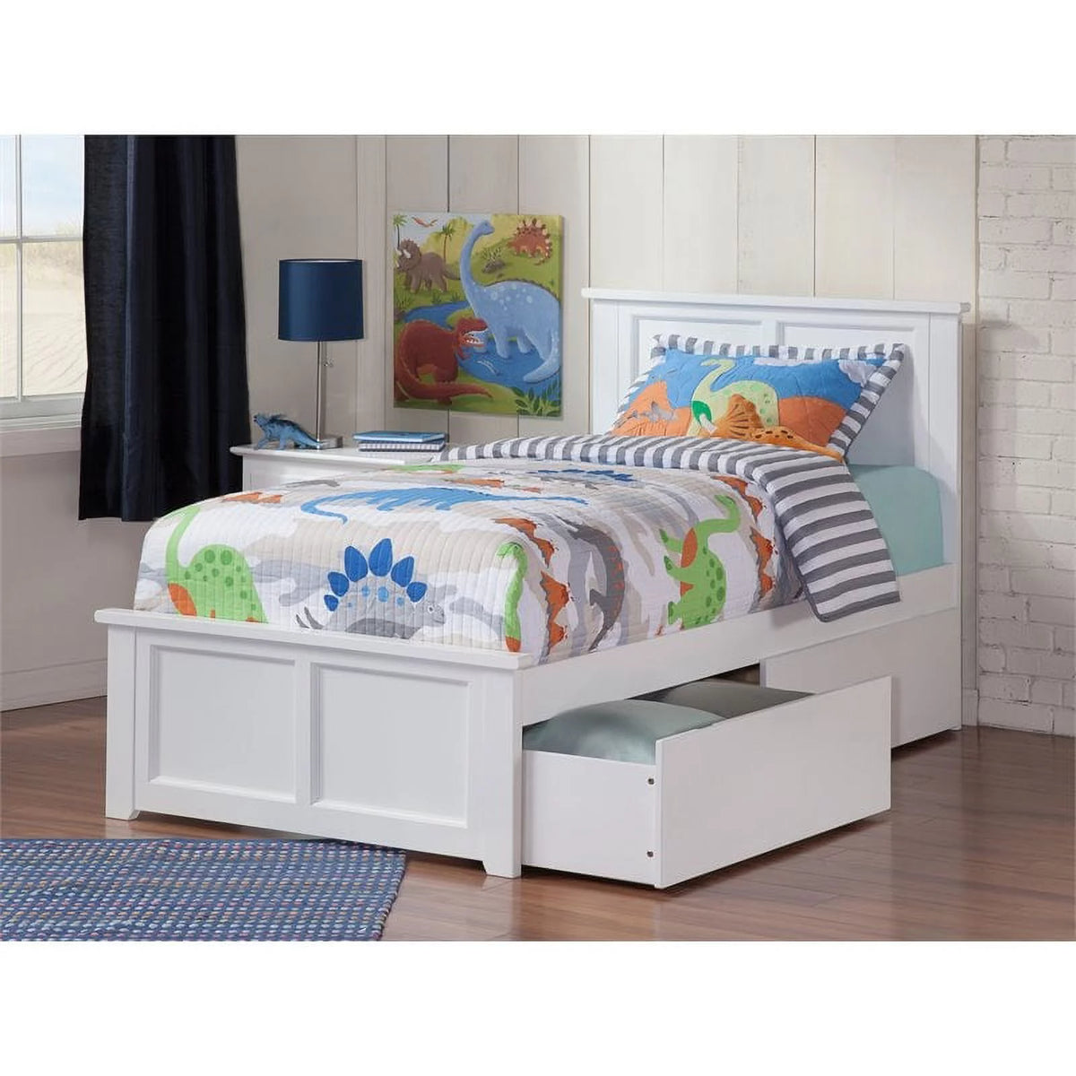 White Solid Wood Twin XL Storage Platform Bed L1688
