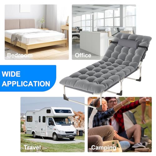 Portable Folding Camping Cot, 5-Position Reclining Lounge Chair with Pillow R8834