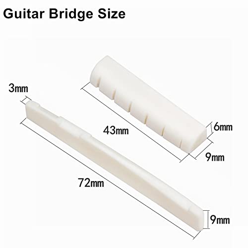 Acoustic Guitar Bone Bridge Saddle with 6pcs Abalone Dot Bridge Pins and Pins Puller D8199