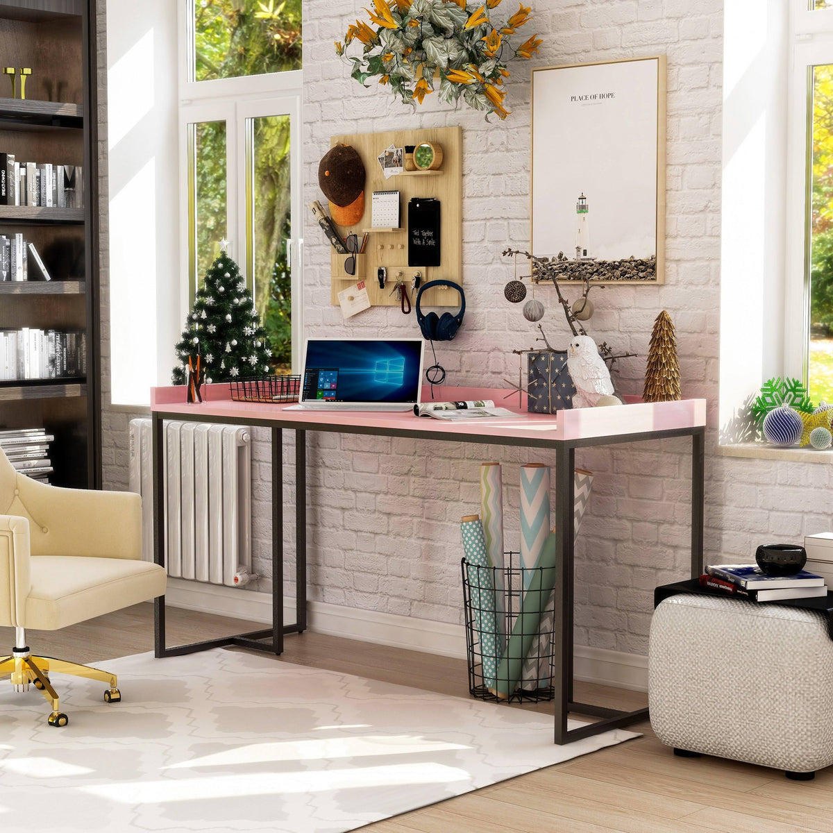 Black Industrial Computer Desk with USB Port V129