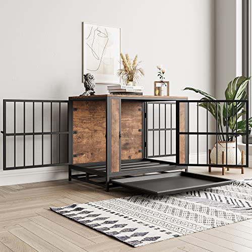 Metal and Wooden Dog Crate with 3 Doors Q873