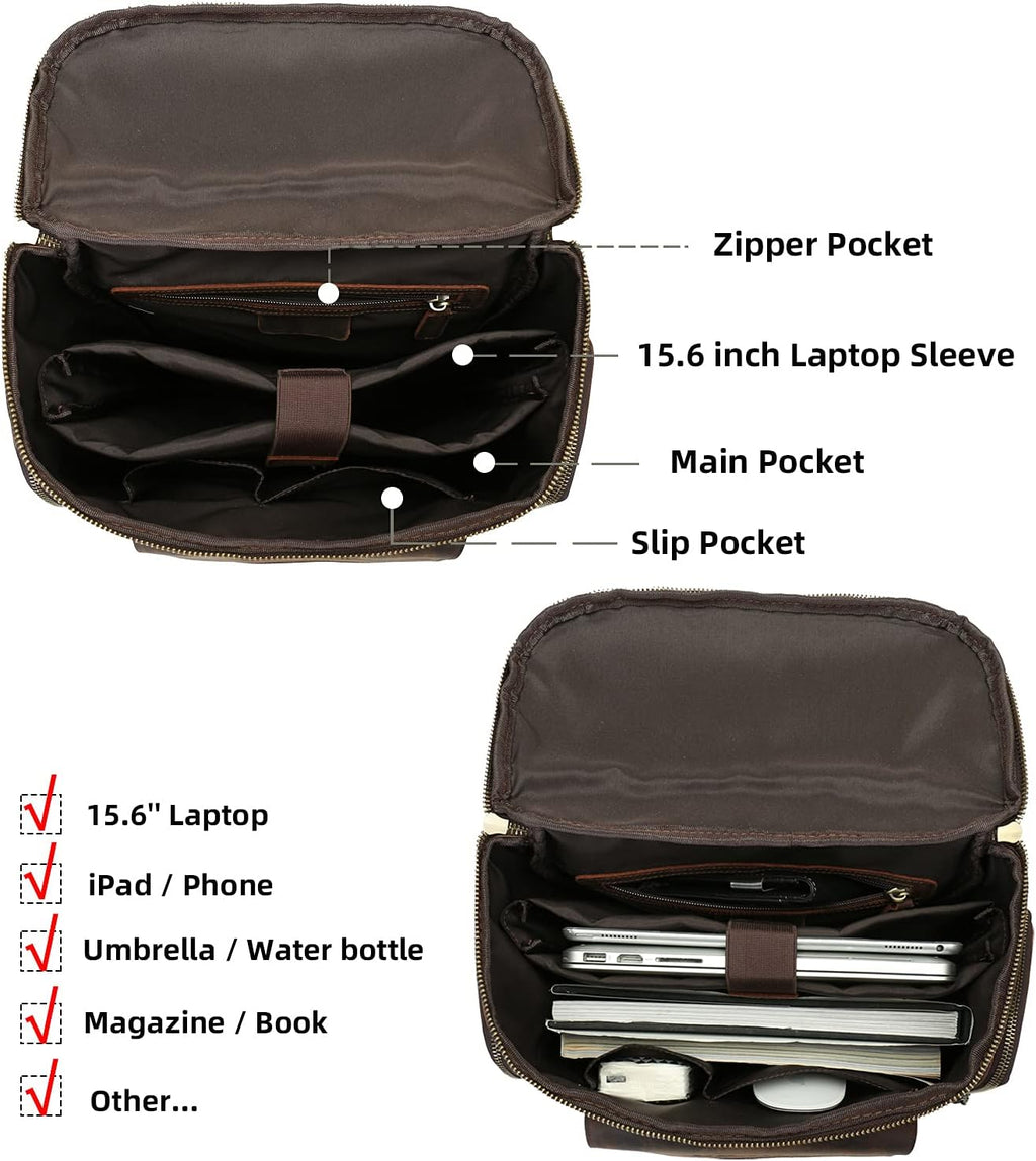 Leather 15.6 inch Laptop Backpack P615