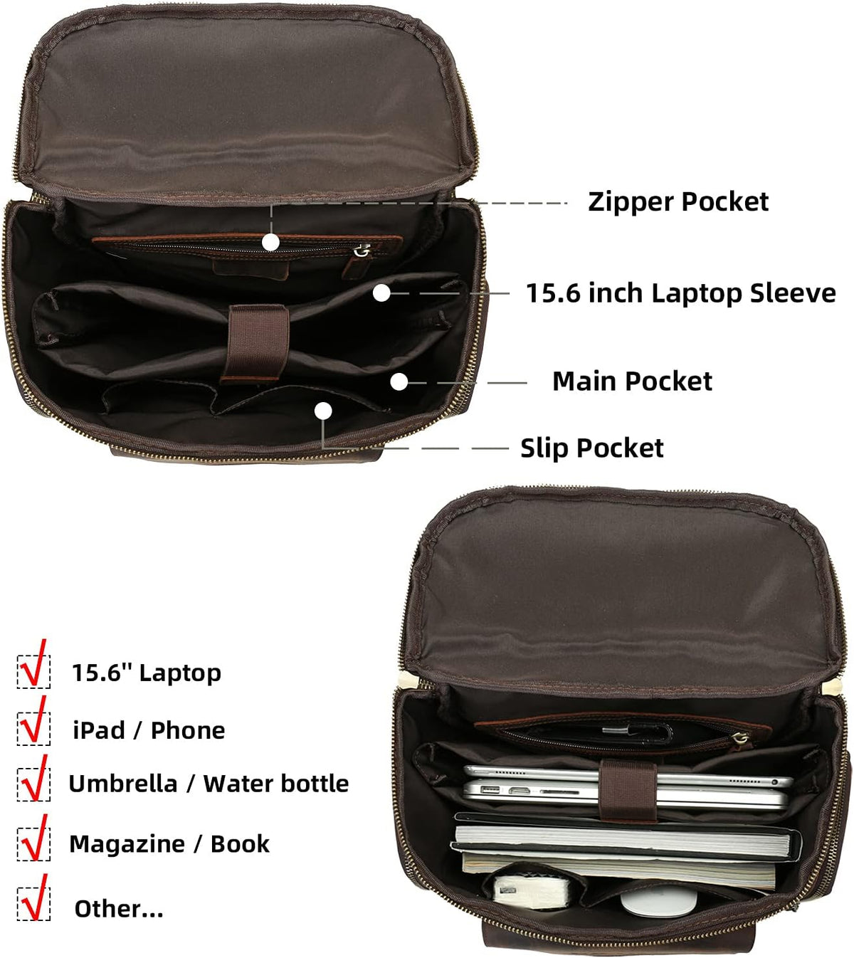 Leather 15.6 inch Laptop Backpack P615