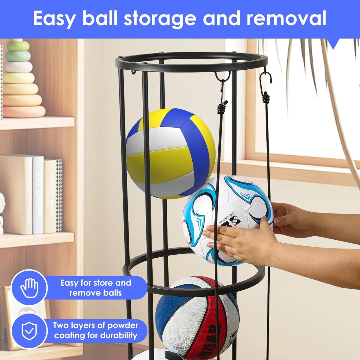 Wall-Mounted Vertical Ball Storage Rack for Basketball, Soccer, Volleyball, Football M2618
