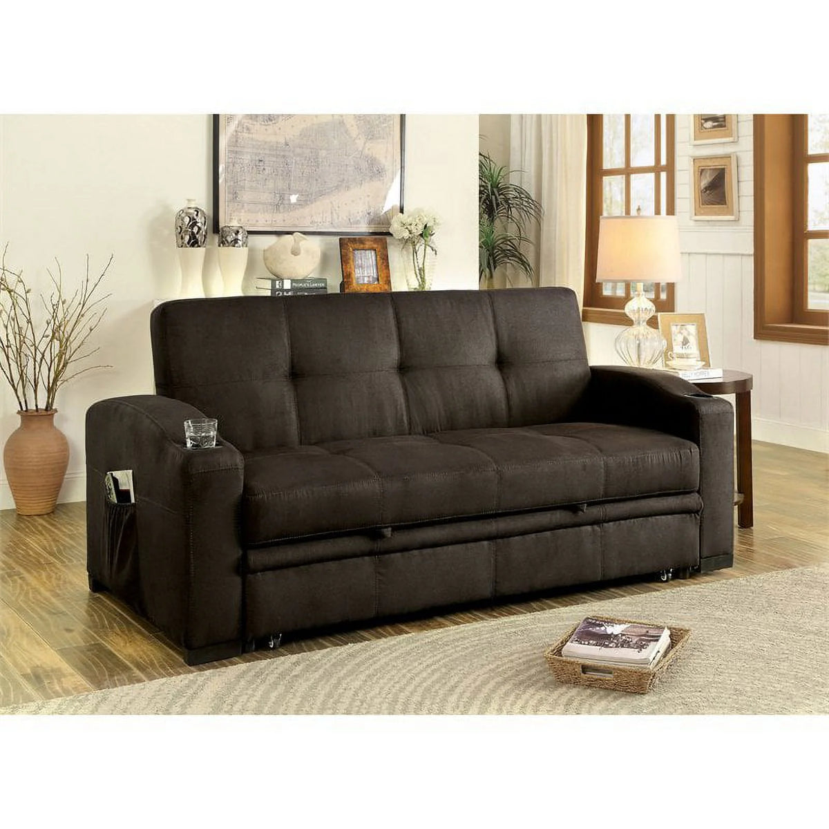 Brown Fabric Convertible Sofa Z366