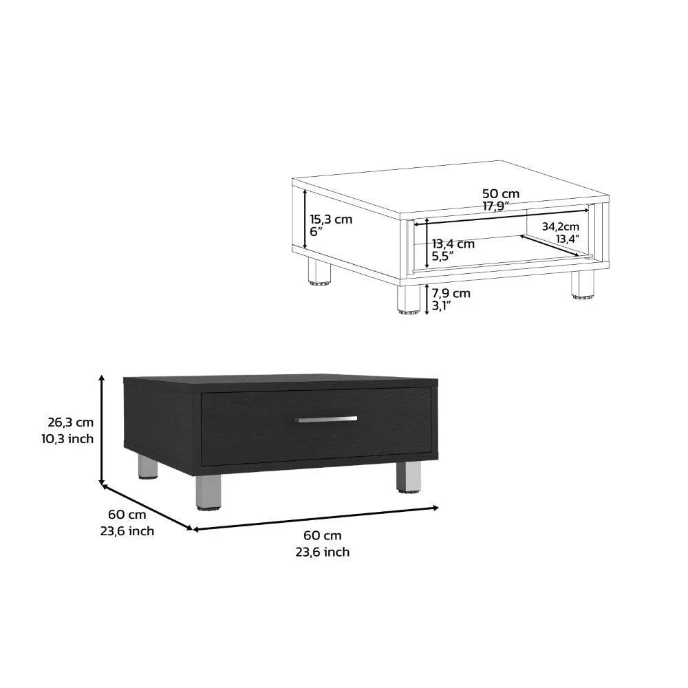 Black Coffee Table with Drawer and Metal Handles W6835