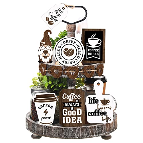 Two Tiered Tray with 11 Pcs Wooden Signs A474