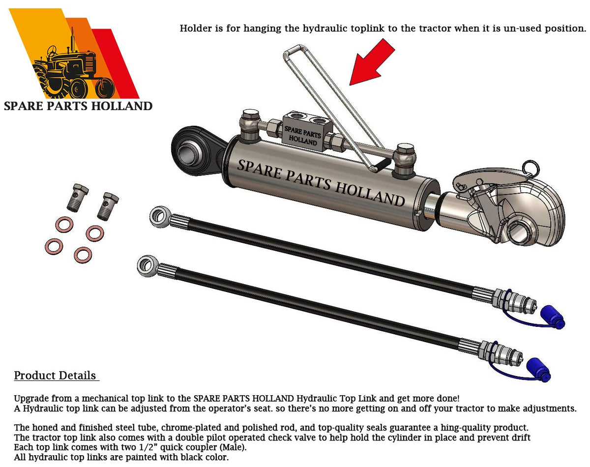 Hydraulic Top Link Cat. 2 Catch Hook 22 7/16 - 32 1/4 Locking Block Stroke 9 7/8 F76772