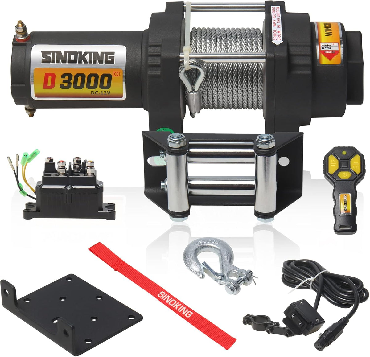 12VDC 3000LB UTV ATV Winch with Steel Cable Electric Winch Kit with Wireless Remote Control M4744