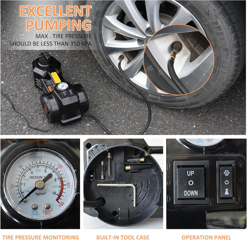 Electric Car Jack Kit 5 Ton Hydraulic Floor Jack with Impact Wrench and Tire Inflator L86360