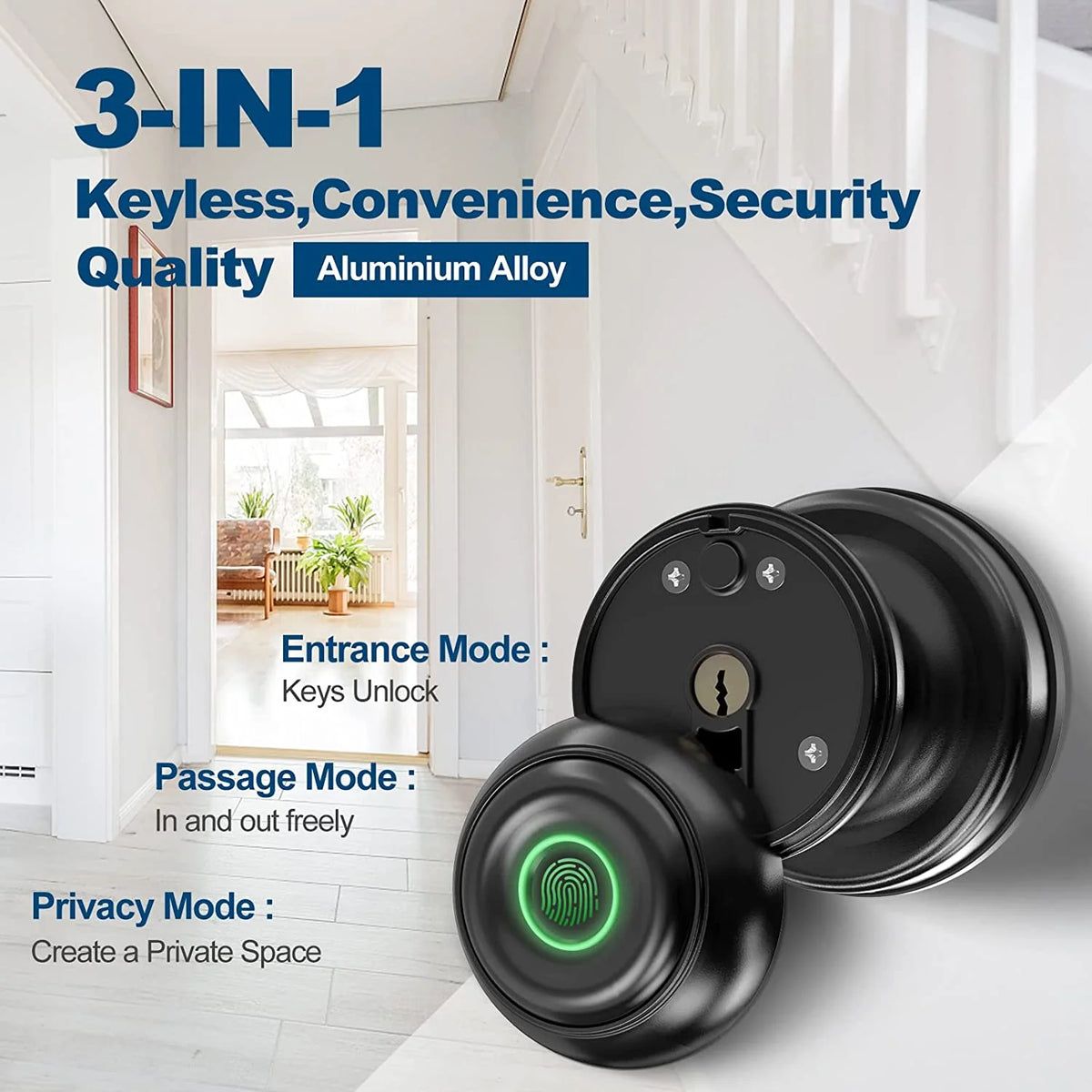 Smart Fingerprint Door Lock with App Control, Black F342