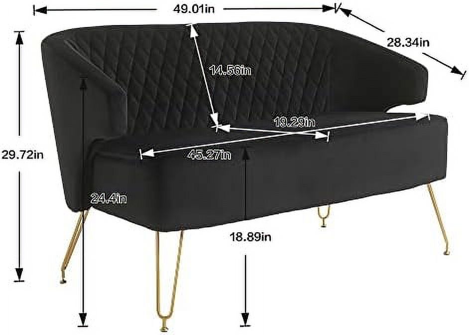 Cashmere Loveseat Sofa with Gold-Finished Metal Legs and 2 Small Pillows N41643