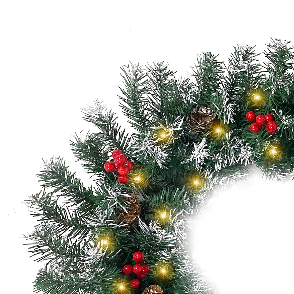 2 Pcs 6ft Pre-Lit Christmas Garland with 40 Waterproof LED Light and Pine Cones and Berries, Battery Operated W41125