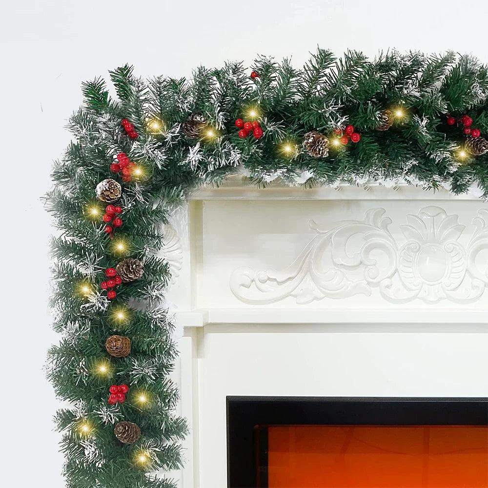 2 Pcs 6ft Pre-Lit Christmas Garland with 40 Waterproof LED Light and Pine Cones and Berries, Battery Operated W41125