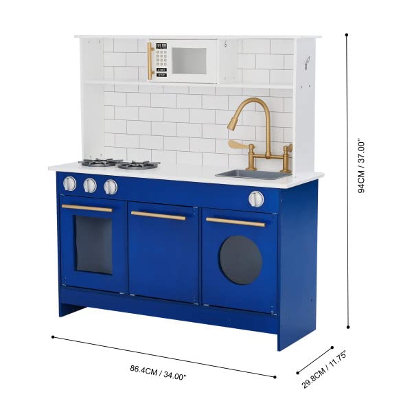 Wooden Play Kitchen with Refrigerator, Oven, Sink, and Storage Space, White C4919