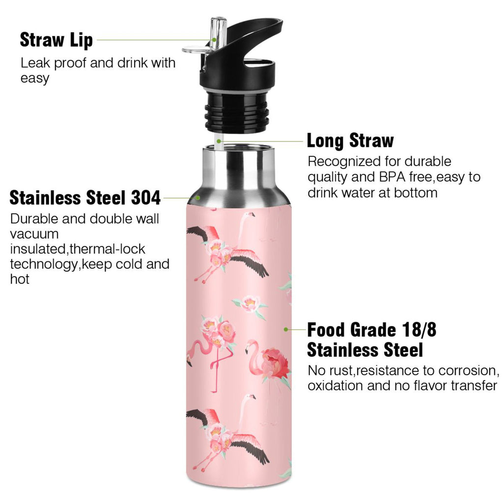 Pink Insulated Stainless Steel Water Bottle with Straw Lid 20 oz K5658