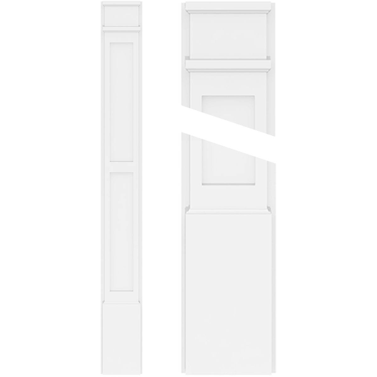Two Equal Flat Panel PVC Pilaster with Decorative Capital & Base (Pair) S796
