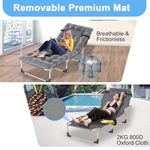 Portable Folding Camping Cot, 5-Position Reclining Lounge Chair with Pillow R8834