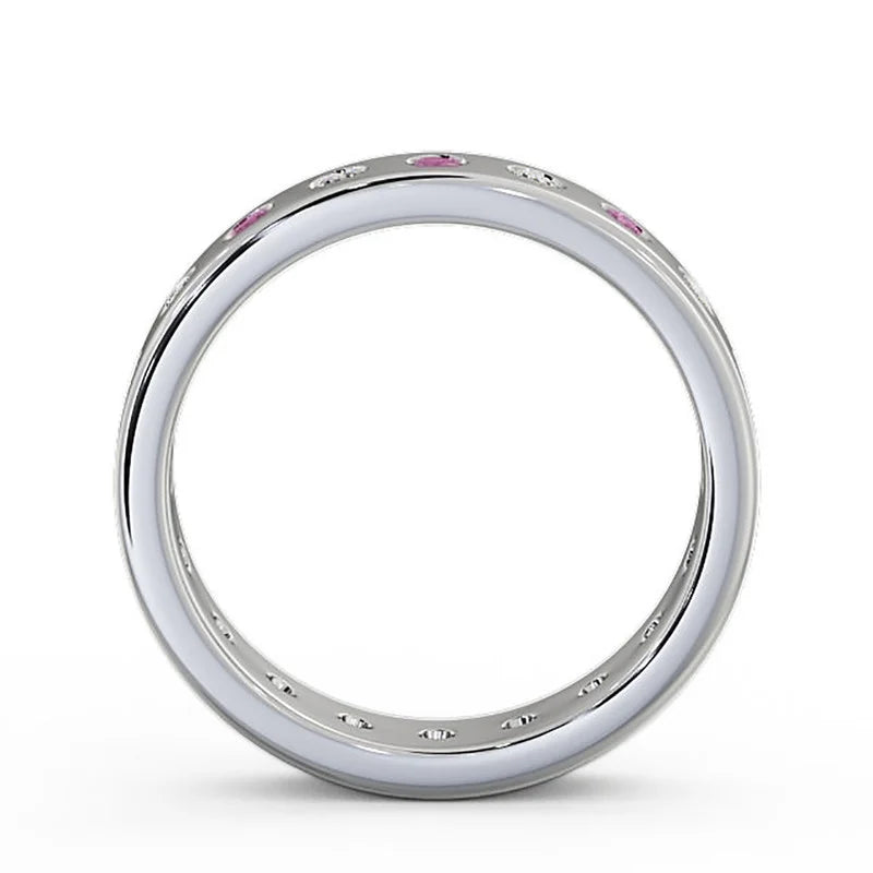14K White Gold Eternity Band with Pink Sapphire Diamond T1860