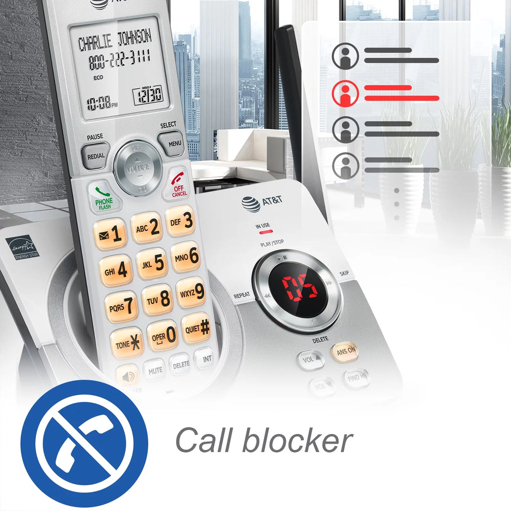 Expandable Cordless Phone with Answering System and Caller ID, 3 Handsets, White/Silver U28994
