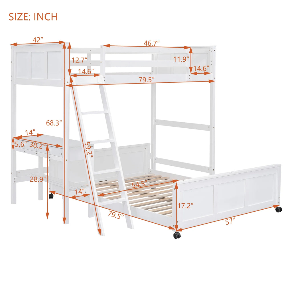 Twin Over Full Bunk Bed with Desk and Storage Drawers Q426505