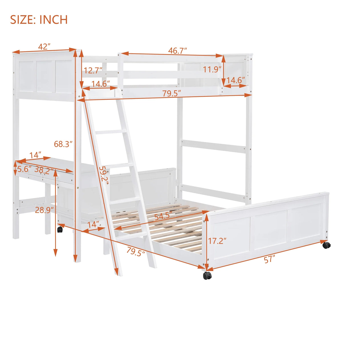 Twin Over Full Bunk Bed with Desk and Storage Drawers Q426505