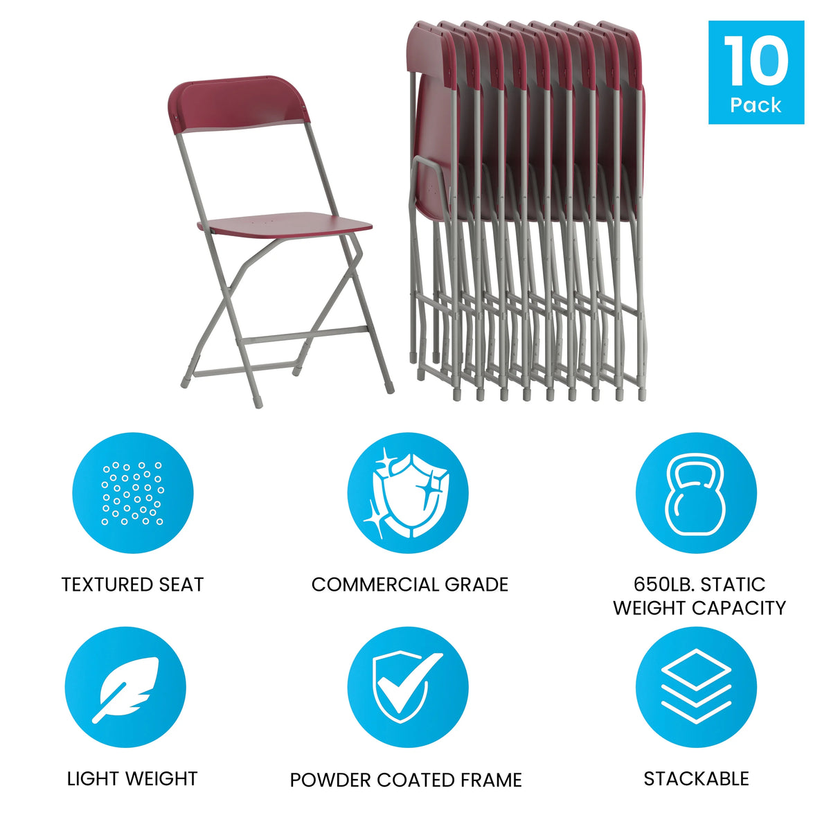 Set of 10 Red Stackable Folding Plastic Chairs C886