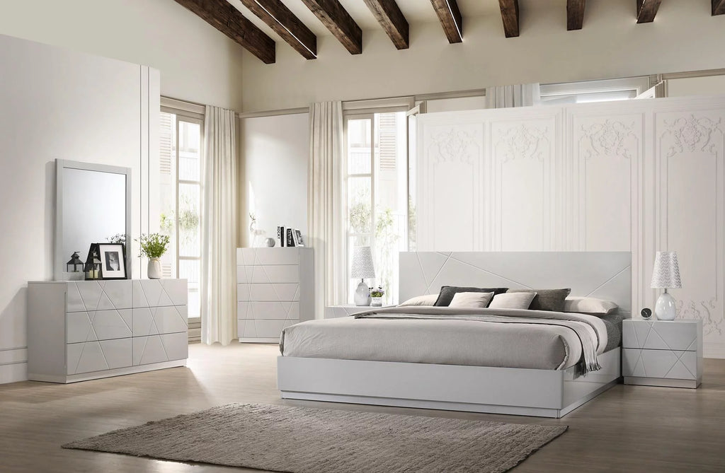 Grey Lacquer Finish King Size Bedroom Set 5Pcs M98920