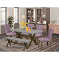 6-Pc Dining Table Set with Bench and Parson Chairs F561951