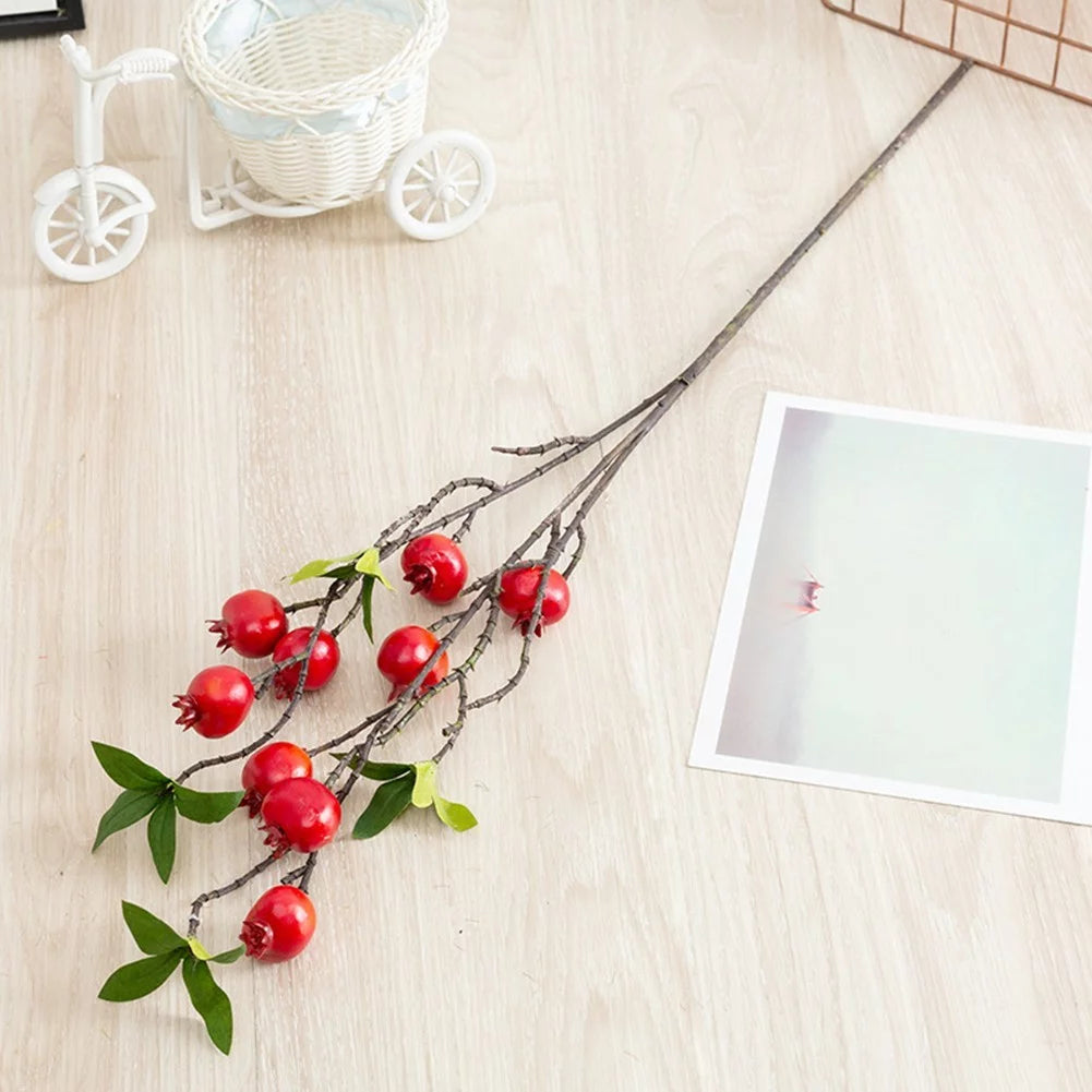9 Heads Artificial Pomegranate Branch with Leaves Q925