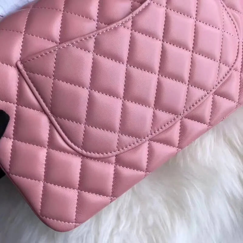 Pink Lambskin Leather Flap Bag Q474