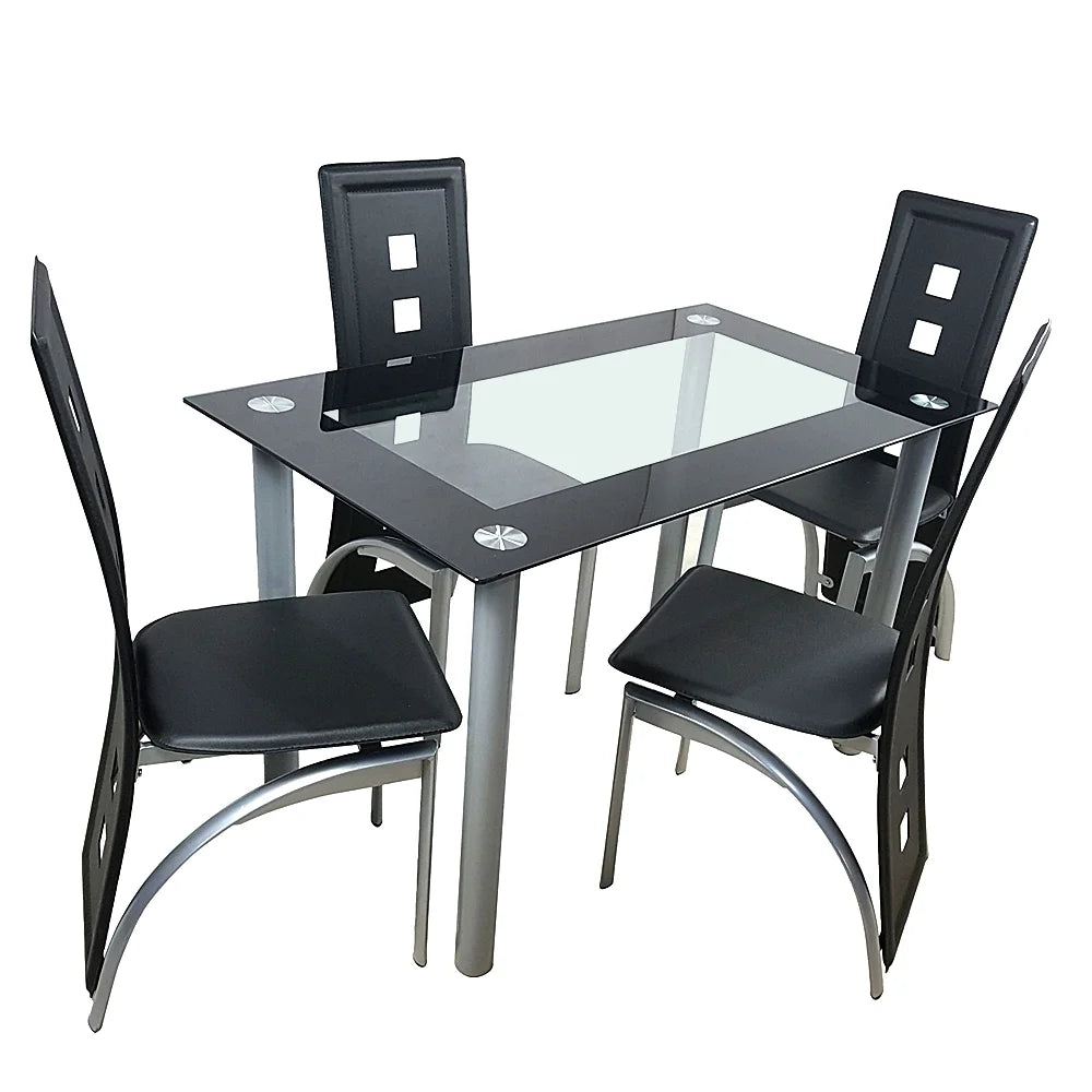 Transparent & Black Tempered Glass Dining Table Set with 4pcs Chairs R33781
