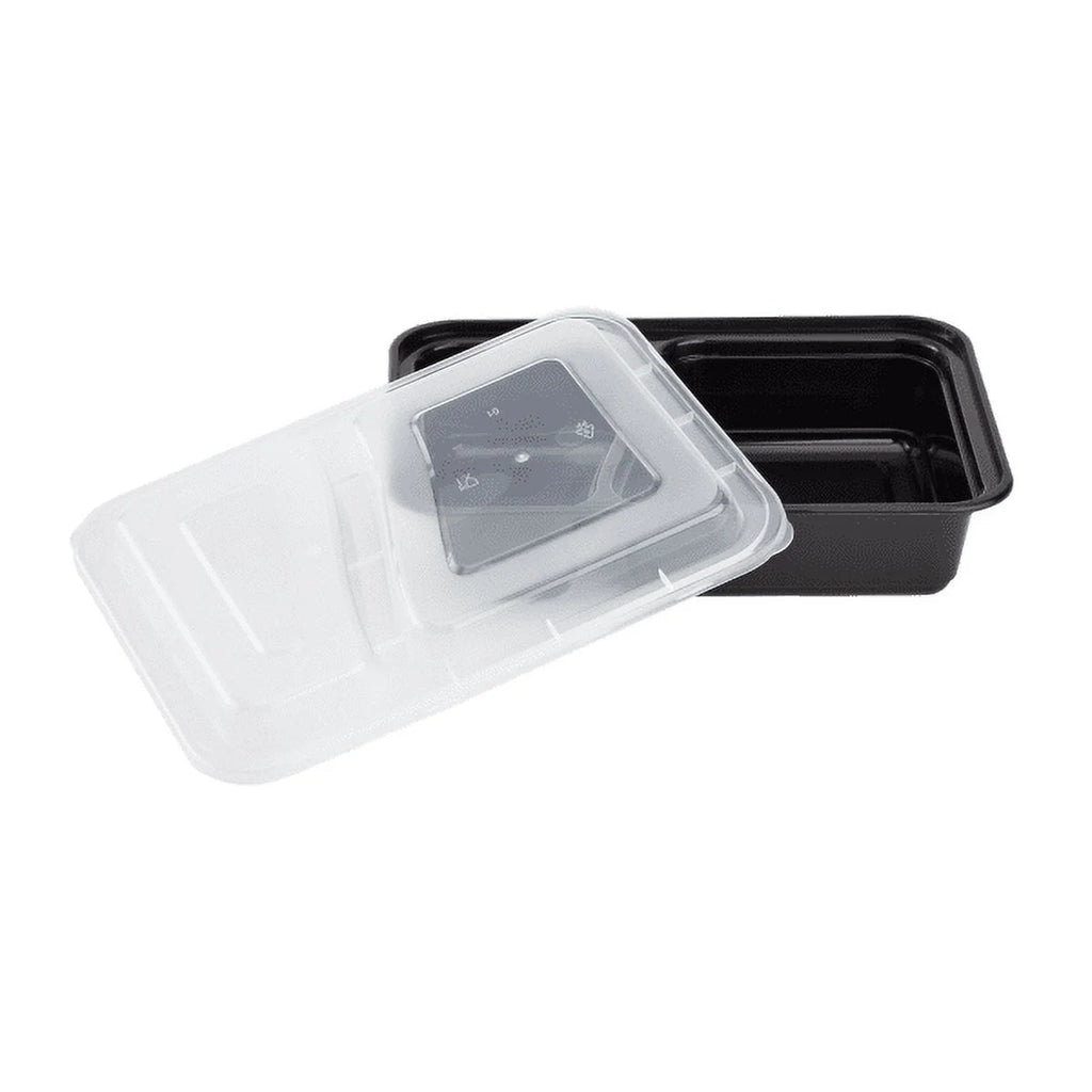 38 oz. Black Rectangular 2-Compartment Food Containers with Clear Lids G89960